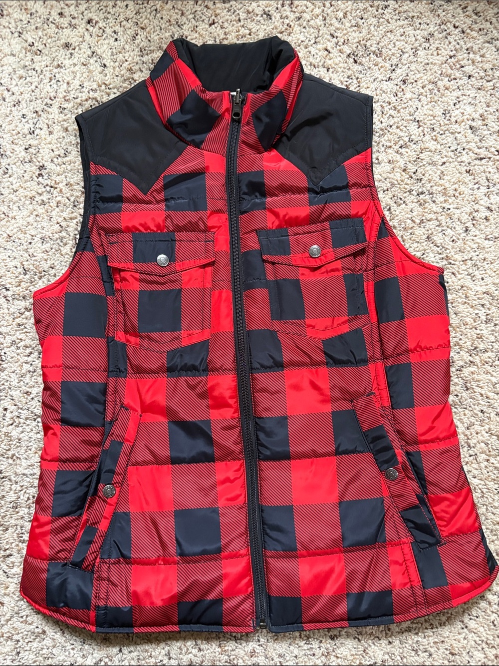 Ariat Red and Black Buffalo Check Quilted Women’s Vest